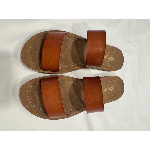 x-appeal Shoes - X-Appeal Sandals Womens 7 Brown Faux Leather Double Strap Slide Slip On Flat
